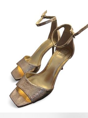 Vince Camuto Metallic Gold Strappy Ankle- Kitten Heel Sandals Size 7